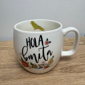Lovely Colorful Opalhouse White Porcelain "Hola Bonita" Floral  17 oz Mug